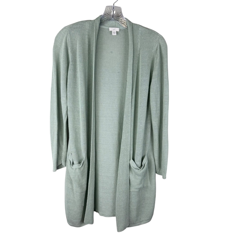 J. Jill Sage Linen Blend Open Front Cardigan Petite Medium Coastal Grandma